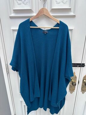The Limited Teal Open-Front Ribbed Poncho Sweater - O/S